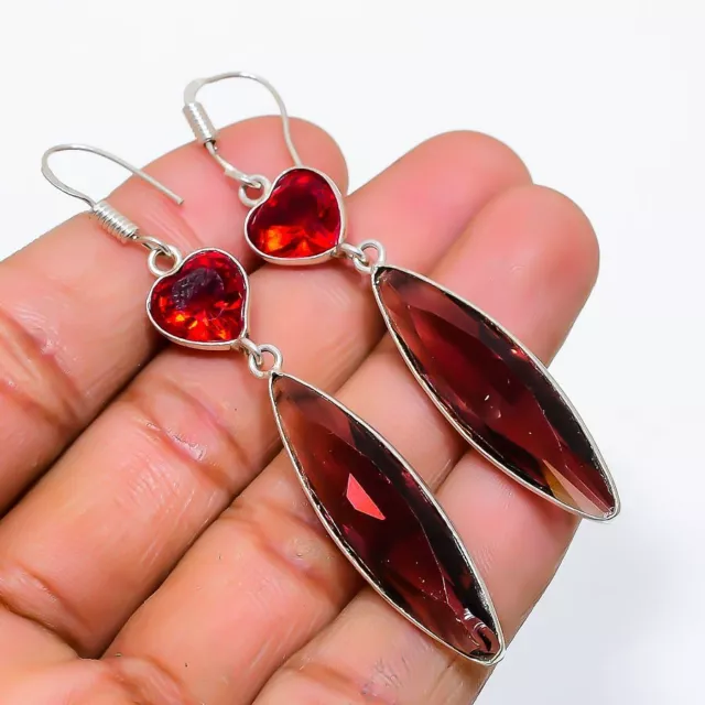 Amethyst, Garnet Gemstone 925 Solid Sterling Silver Jewelry Earring 2.76" y911