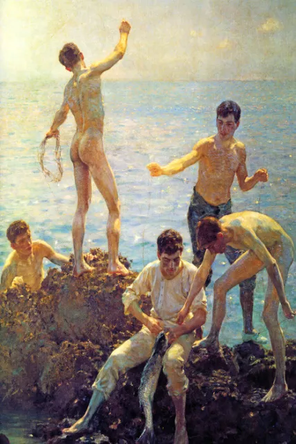 Midsummer Morning Boys Fishing Sea 1908 Painting By Henry Scott Tuke Repro