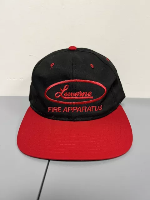 Vintage Luverne Fire Apparatus Snapback Hat Cap Adjustable Logo Black Red Casual 2