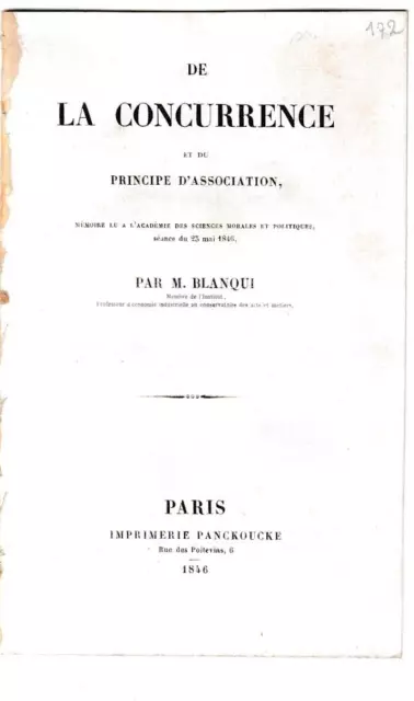 Blanqui-De La Concurence Et Du Principe D'association Livre Ancien Histoire