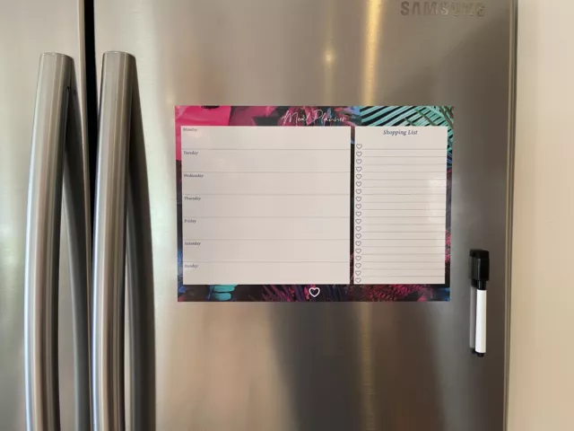 Magnetic Meal Planner With Shopping List and FREE Marker Neon A4 Fridge Magnet