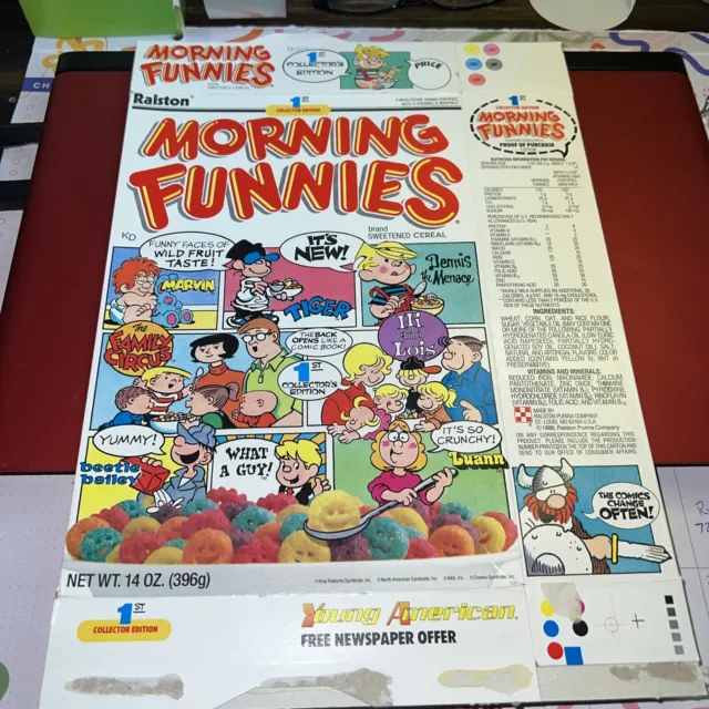 Vintage 1988 Ralston Morning Funnies Cereal Box 1st edition EMPTY Minor Wrinkle