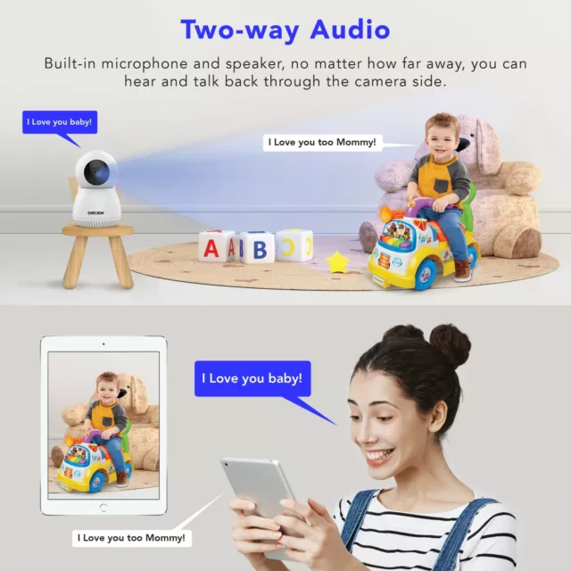 3MP ultra HD Wireless WiFi PTZ Camera Indoor Home for Baby Nanny Dog Pet Monitor 3