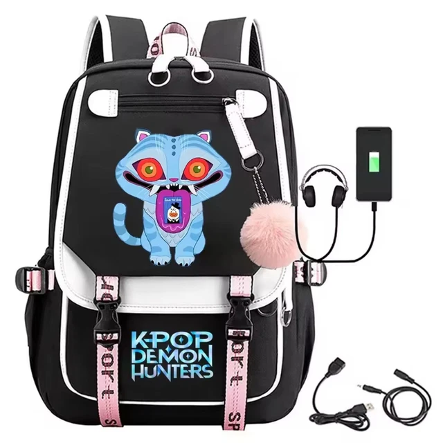 Mini Derpy Backpack KPOP DEMON HUNTER Derpy Tiger Cartoon Print Backpack with USB Port, 17 ...