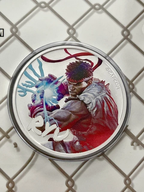 2022 TUVALU STREET Fighter Ryu 1oz Silver Colored Coin in Card