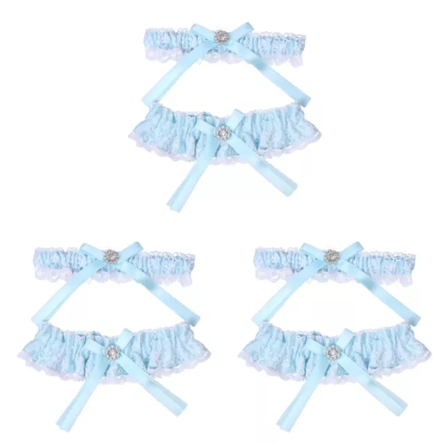 3 Pairs Wedding Garter Belt Bridal Rhinestone Outfit Bride Dress Ring