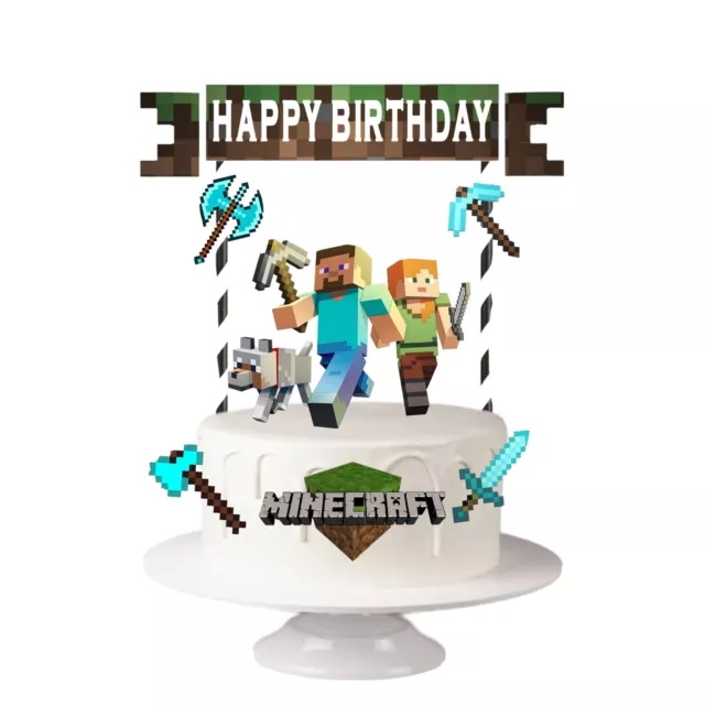 Minecraft Cake Topper Happy Birthday - Décoration de gâteau