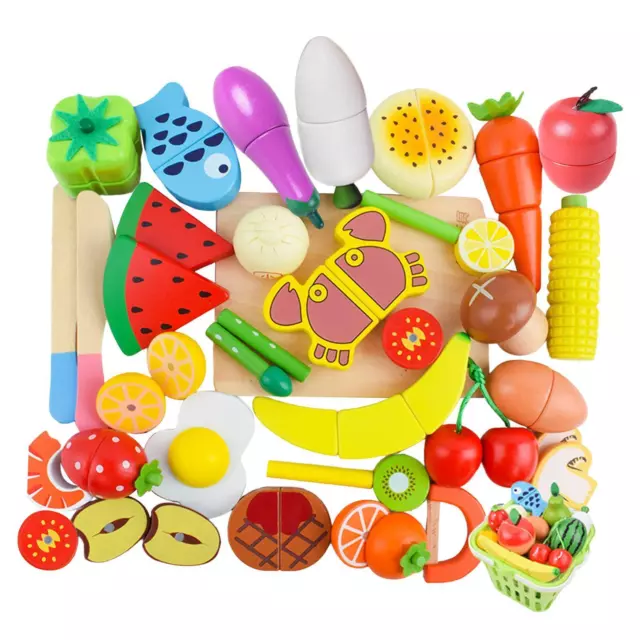 35x Schneiden von Obst und Gemüse, lustiges Holzspielzeug zum Spielen und