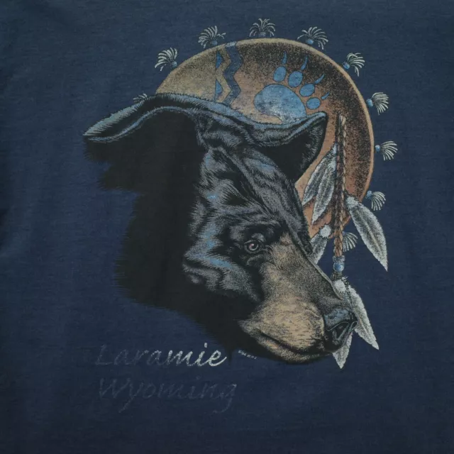 Vintage Black Bear Shirt Mens L Blue Laramie Wyoming Single Stitch Graphic Tee