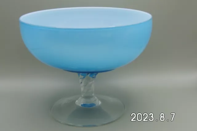 Sehr schöne Glasschale mit Fuß  Himmelblau Retro 70er Jahre