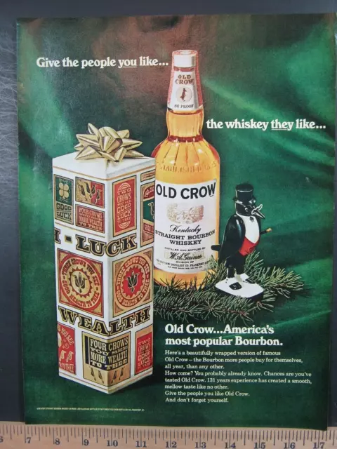 1966 Vintage Print Ad Old Crow Bourbon Whiskey Christmas Gift Wall Art Poster