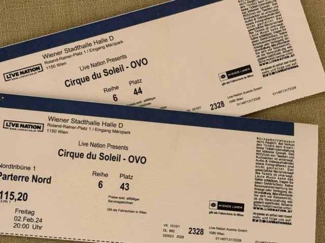 Cirque du soleil Ovo 2 Konzertkarten 2.2.2024 20 Uhr Wien