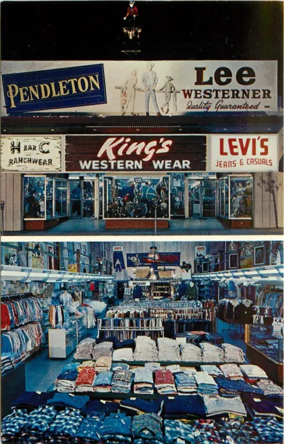 Vintage Postcard King's Western Wear Van Nuys CA Signs for Levi's Lee Pendleton