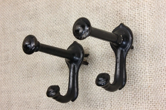 2 Old Coat Hooks Rustic School Farmhouse Antique Vintage Black Paint Nail In 3