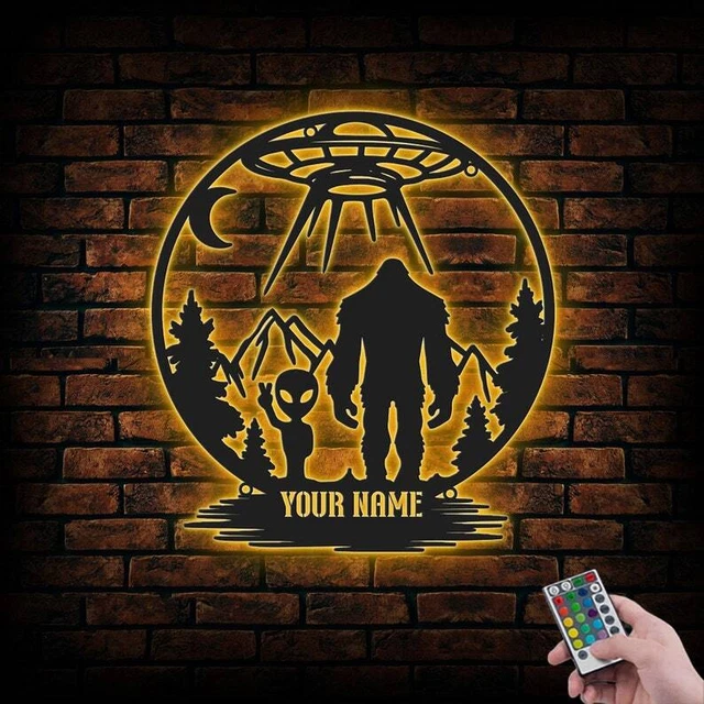 Custom Bigfoot Ailen Ufo Metal Wall Art Led Light, Sasquatch Name Sign Home