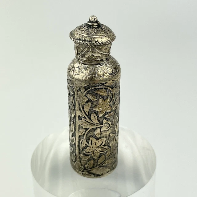Vintage Solid 800 Silver Indian / Middle Eastern Scent / Snuff Bottle 6cm