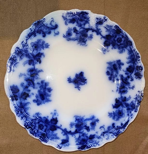 1900's Antique New Wharf Pottery Flow Blue Dinner Plate 8 3/4 inch