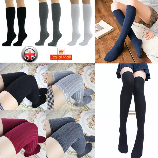 New Fashion Thigh High Over Knee High Socks Girls Women Long Cotton Stockings UK