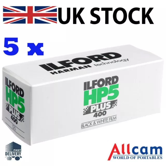 5 Pack: Ilford HP5 Plus 400 Size120 ISO400 Black & White Negative Film, New