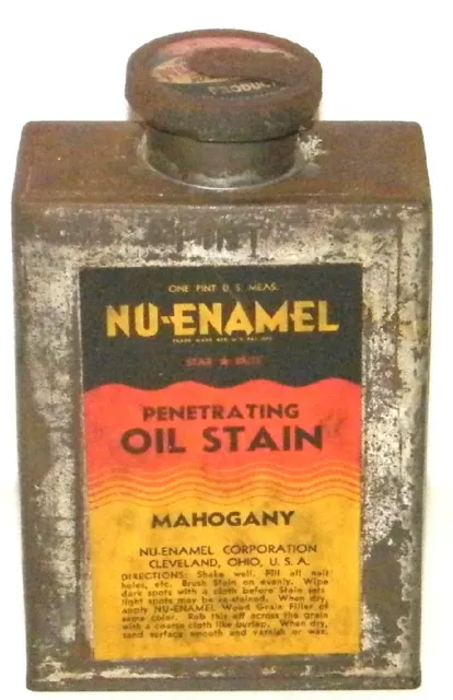 Vintage Nu-Enamel Oil Stain Metal Tin Can Full Never Opened