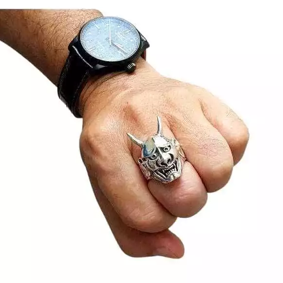 Sterling Silver Oni Mask Demon Ring