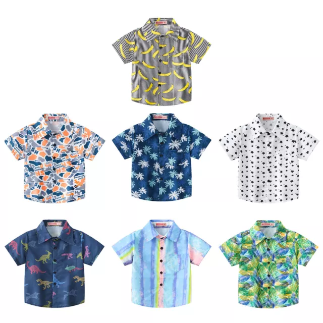 Kleinkind Kinder Baby Boys Hawaiian Print Shirt Sommer Strand Button Down Top 2