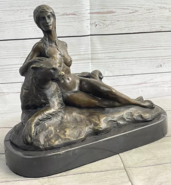 Enchanting Duo Nude Woman and Mountain Lion Bronze Sculpture by Aldo Vitaleh