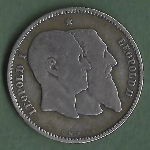 Belgium silver 1 Franc 1880. Leopold II. 50th Anniversary of Independence