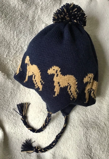 BEDLINGTON TERRIER brown dog on knitted lined Navy   ADULT TRAPPER EAR FLAP HAT