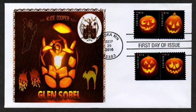 Usa, Scott # 5137-5140, Glen Sober Fdc Cover Of Halloween & Alice Cooper 2016