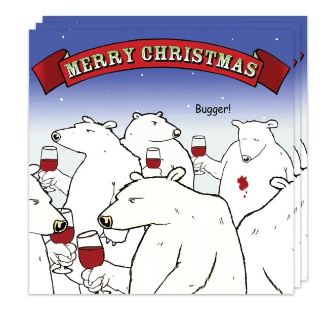 Funny Christmas Cards Pack of 3 Bugger Bear - Merry Xmas Card Multipack