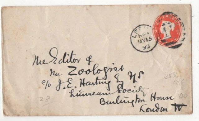 Queen Victoria Postage Paid 1893 Cover Leeds Duplex Postmark to London 105c