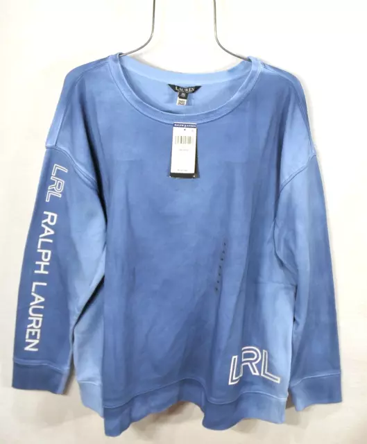 LAUREN RALPH LAUREN Womens Sweatshirt 2X Blue Logo Pullover Top Blouse $135 NWT