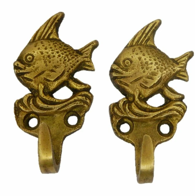 Small Fish Antique Style Handmade Brass Key Cup Cloth Hanger Wall Mounted Hook