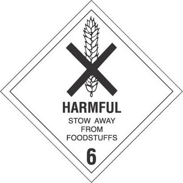 4" x 4" Harmful Stow Away from Foodstuffs D.O.T. Class 6 Hazard Labels (500 per