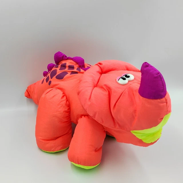 Ancienne peluche puffalump dinosaure orange rose jaune FISHER PRICE 1992 Vintage