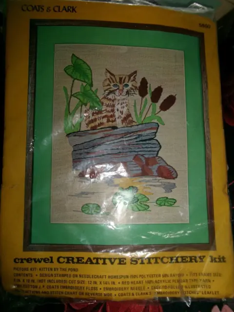 NEW COATS  Crewel Stitchery KIT - Kitten by the Pond - everything included!