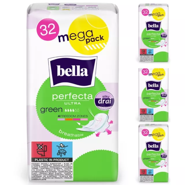 bella Perfecta Ultra Damenbinden Green mit Flügeln Silky Drai 32 Stück 4er Pack