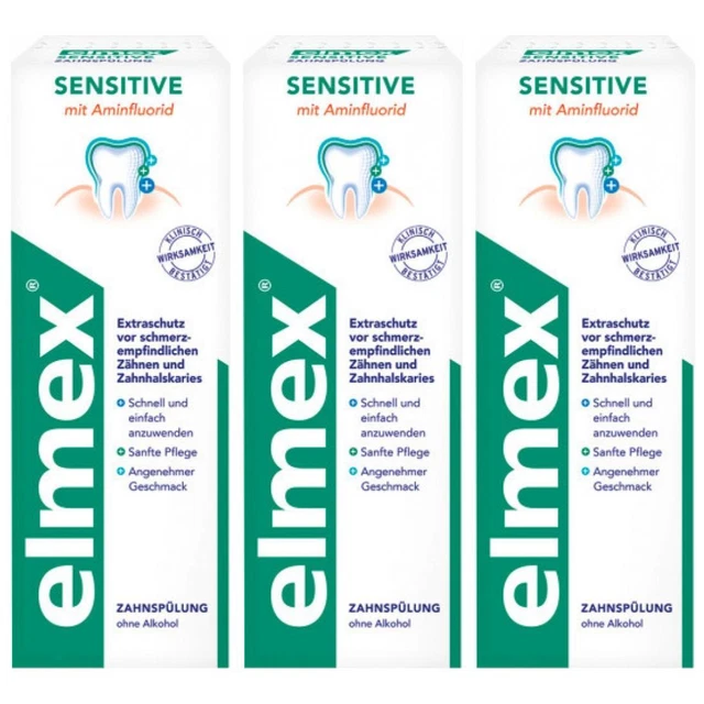 19,36EUR/1l 3 x Elmex 400ml Zahnspülung Sensitive Mundspülung Mundwasser