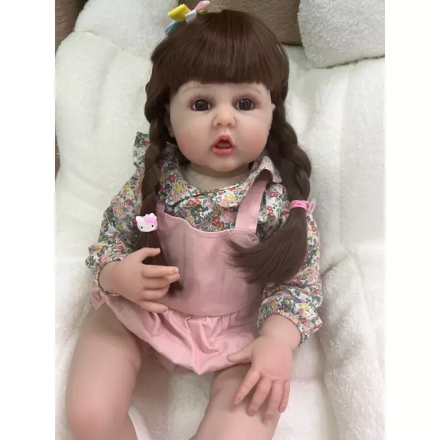 24in Reborn Toddler Girl Doll Lovely with Long Hair Brown or Blonde Soft Vinyl 2