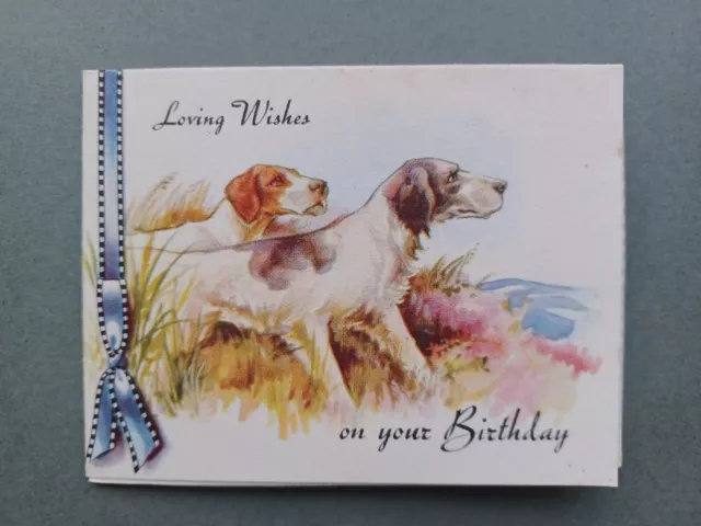 SMALL 1930s BIRTHDAY CARD POINTER & ENGLISH SETTER DOGS - ARTIST DRAWN