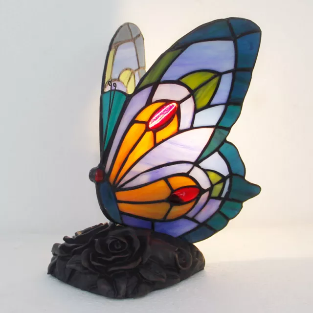 Butterfly table lamp Retro Stained Glass Tiffany Bedside Reading light 8.7"H