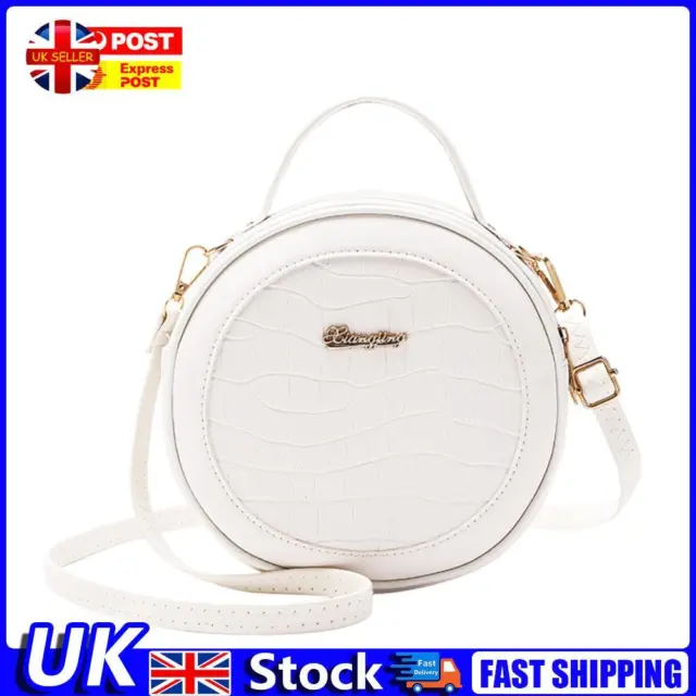 Women Round Shoulder Bag Alligator PU Circle Zip Crossbody Handbag (White) UK