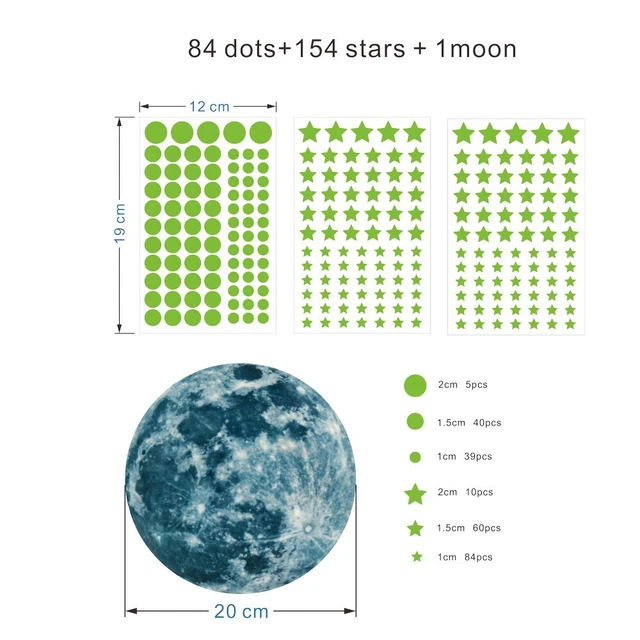 Adesivo da parete grande luna regalo decalcomania Glow in the Dark stelle