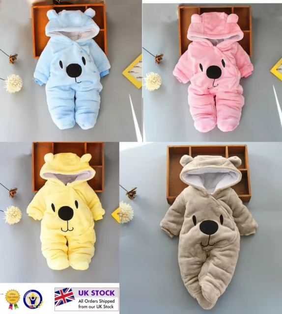 Newborn Baby Boy Girl Kids Bear Hooded Romper Jumpsuit Bodysuit Clothes Outfits