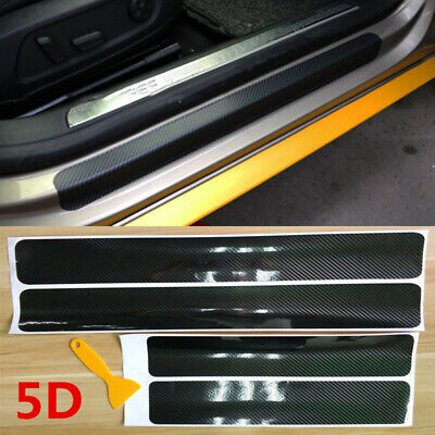 4Pcs Car Door Plate Sticker Carbon Fiber Sill Scuff Anti Scratch Decal Universal