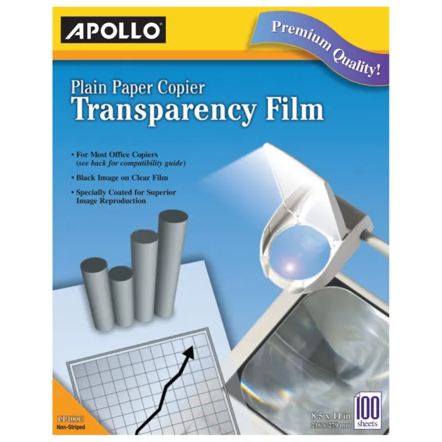Apollo Plain Paper Copier Film Without Stripe, Black-&-White, 100 Sheets