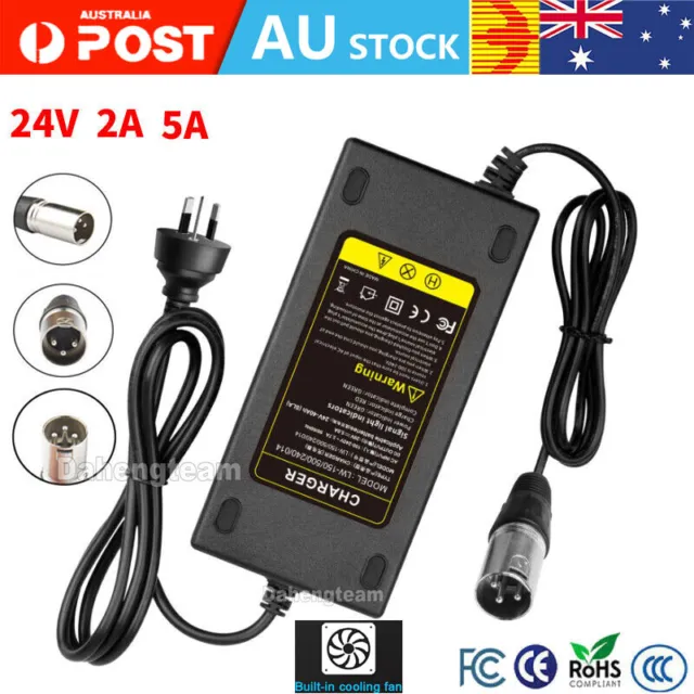 24V 2A 5A AMP XLR Battery Charger for Mobility Pride Scooter Electric Wheelchair