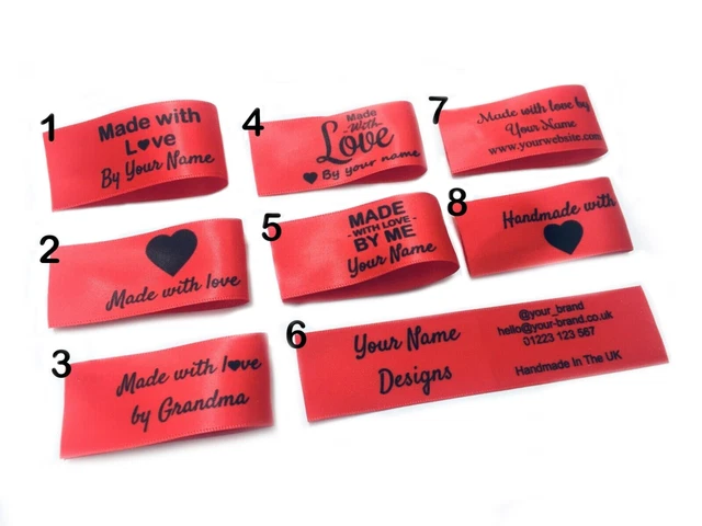 Personalised Red Custom Handmade with love sew stitch in craft hobby labels