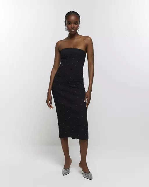 River island deals black dungaree dress